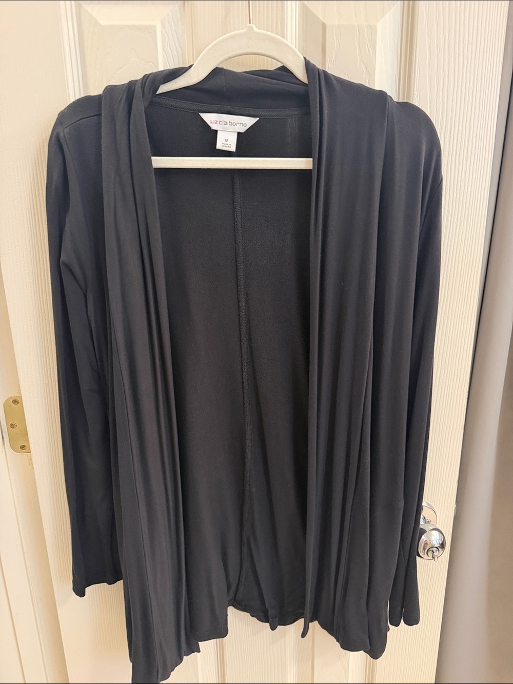 Liz Claiborne Black Open-Front Lightweight Draped Cardigan